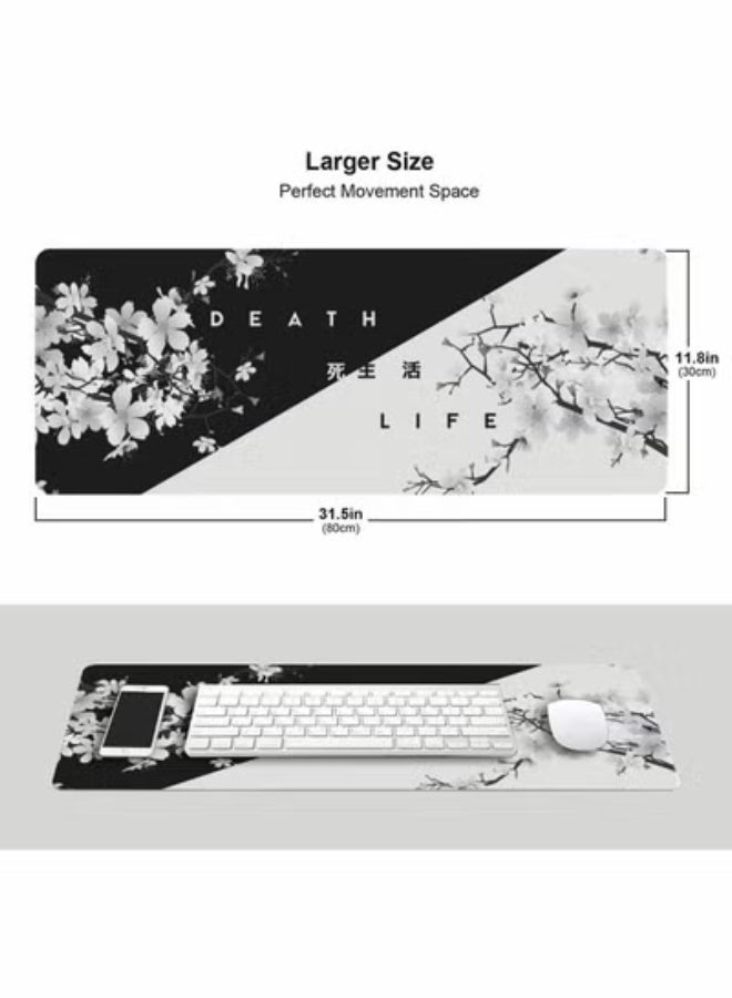 Y&D Gaming Mouse Pad Black and White Cherry Blossom,Extended Large Mat Desk Pad, Stitched Edges Mousepad, Long Non-Slip Rubber Base Mice Pad(31.5x11.8x0.12 Inch) - Image 4